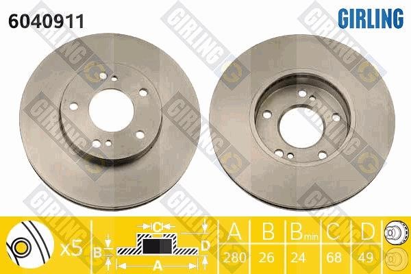 Girling 6040911 Front brake disc ventilated 6040911