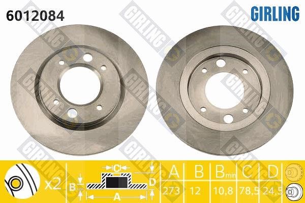 Girling 6012084 Rear brake disc, non-ventilated 6012084