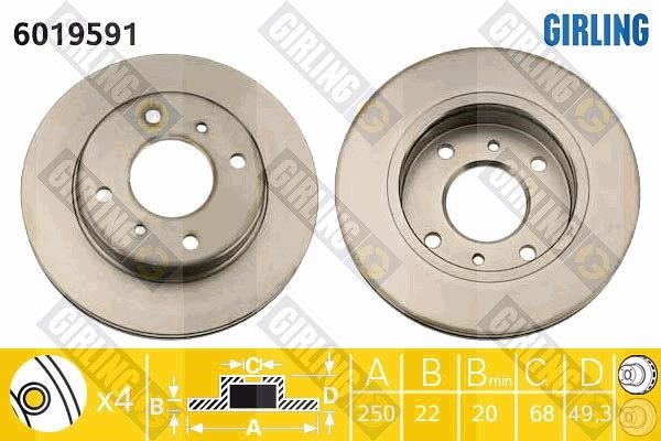 Girling 6019591 Front brake disc ventilated 6019591