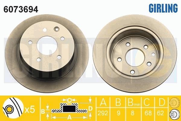Girling 6073694 Rear brake disc, non-ventilated 6073694