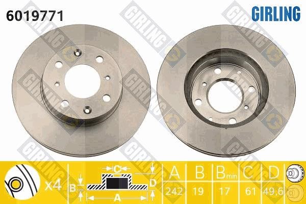 Girling 6019771 Front brake disc ventilated 6019771