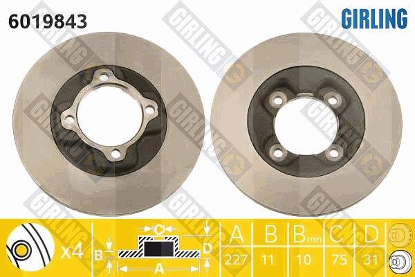 Girling 6019843 Unventilated front brake disc 6019843
