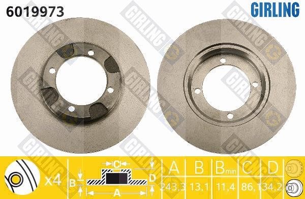 Girling 6019973 Unventilated front brake disc 6019973