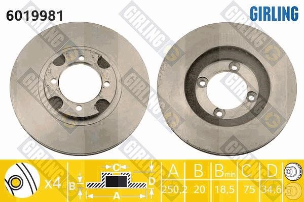 Girling 6019981 Front brake disc ventilated 6019981