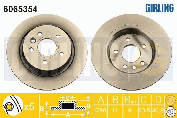 Girling 6065354 Rear brake disc, non-ventilated 6065354