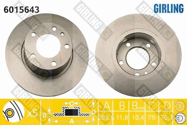 Girling 6015643 Unventilated front brake disc 6015643