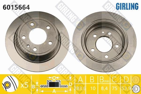 Girling 6015664 Rear brake disc, non-ventilated 6015664
