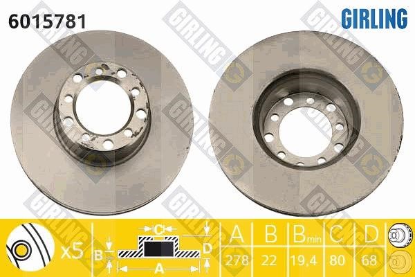 Girling 6015781 Front brake disc ventilated 6015781