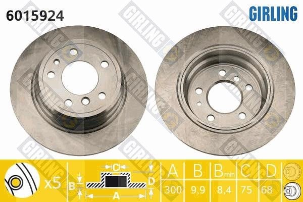Girling 6015924 Rear brake disc, non-ventilated 6015924