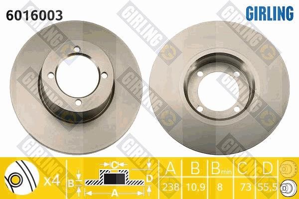 Girling 6016003 Unventilated front brake disc 6016003