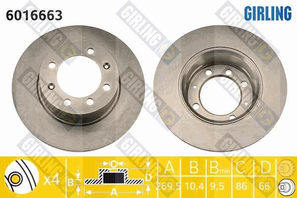 Girling 6016663 Rear brake disc, non-ventilated 6016663