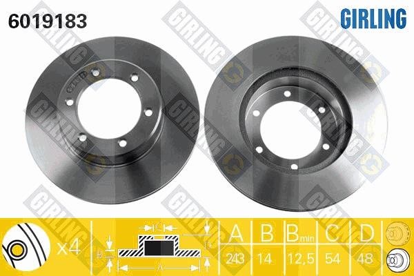 Girling 6019183 Unventilated front brake disc 6019183