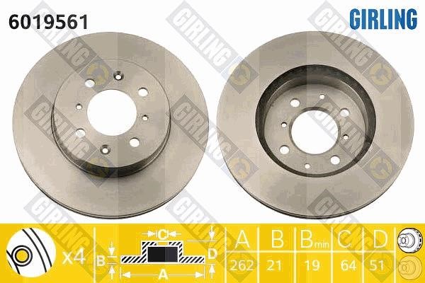 Girling 6019561 Front brake disc ventilated 6019561