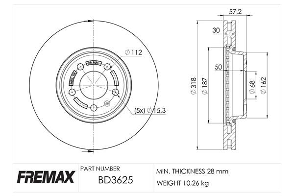 Fremax BD-3625 Front brake disc ventilated BD3625