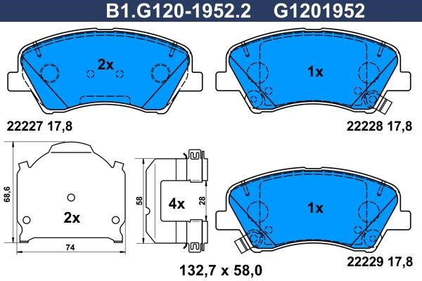 Galfer B1.G120-1952.2 Brake Pad Set, disc brake B1G12019522