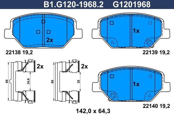 Galfer B1.G120-1968.2 Brake Pad Set, disc brake B1G12019682