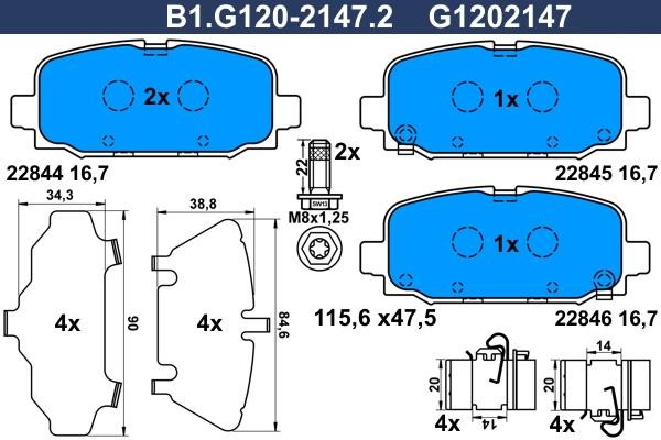 Galfer B1.G120-2147.2 Brake Pad Set, disc brake B1G12021472