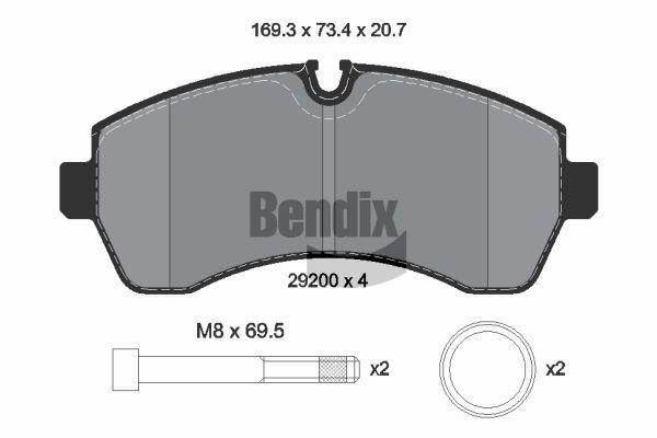Disc brake pad set Mercedes eSprinter: BPD2411 Bendix USA Brake pad set