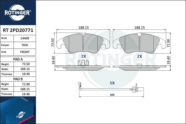Rotinger RT 2PD20771 Brake Pad Set, disc brake RT2PD20771