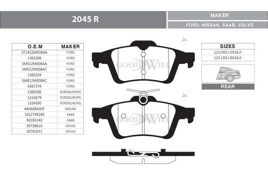 Goodwill 2045/1 R Brake Pad Set, disc brake 20451R