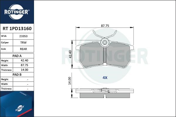 Rotinger RT 1PD13160 Brake Pad Set, disc brake RT1PD13160