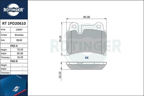 Rotinger RT 1PD20610 Brake Pad Set, disc brake RT1PD20610