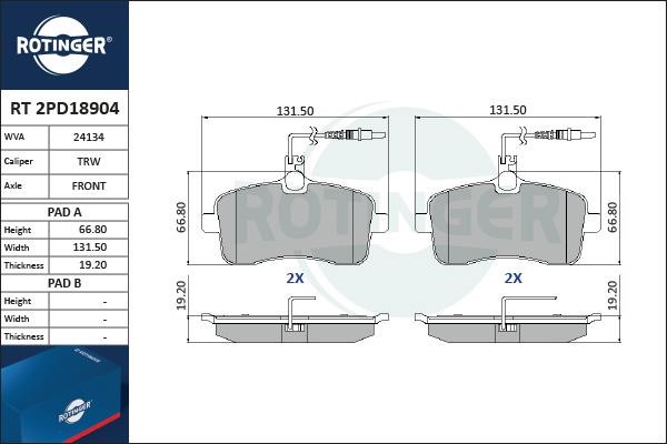 Rotinger RT 2PD18904 Brake Pad Set, disc brake RT2PD18904