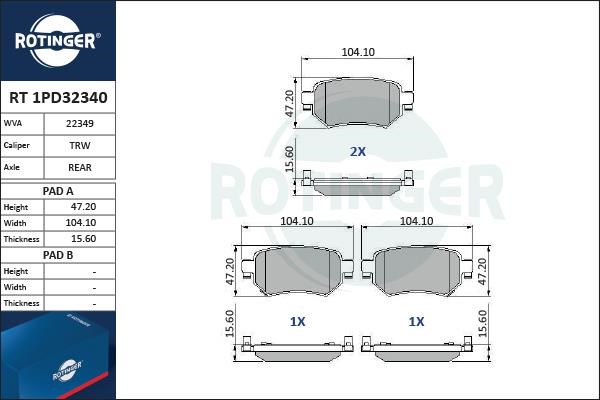 Rotinger RT 1PD32340 Brake Pad Set, disc brake RT1PD32340