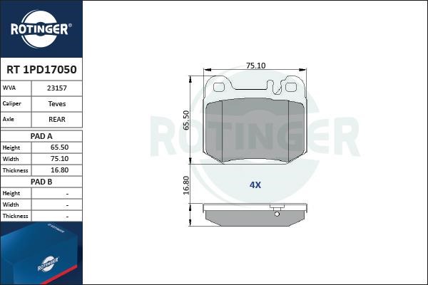 Rotinger RT 1PD17050 Brake Pad Set, disc brake RT1PD17050