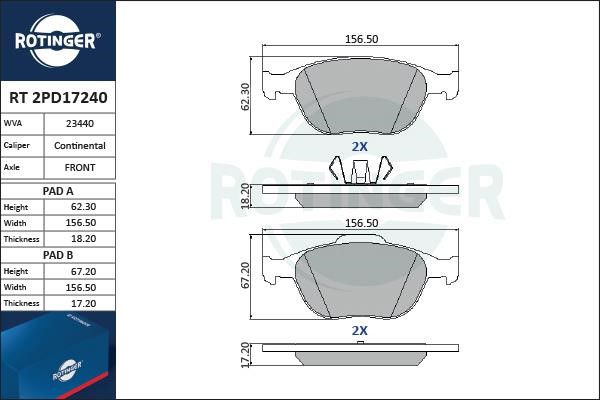 Rotinger RT 2PD17240 Brake Pad Set, disc brake RT2PD17240