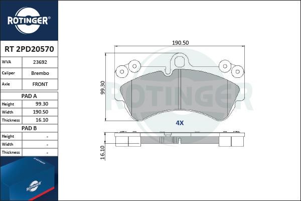 Rotinger RT 2PD20570 Brake Pad Set, disc brake RT2PD20570