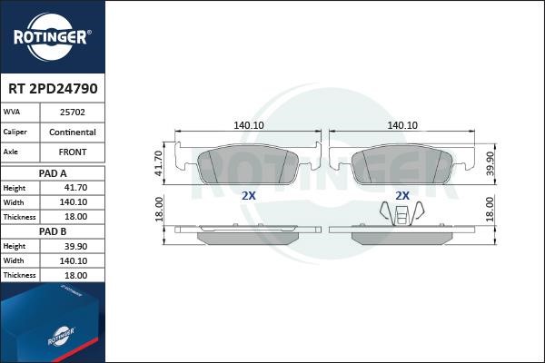 Rotinger RT 2PD24790 Brake Pad Set, disc brake RT2PD24790