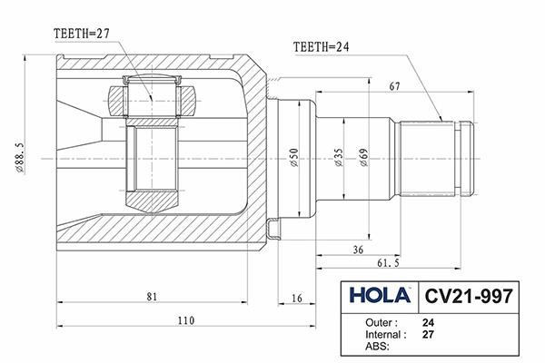 Hola CV21-997 Joint kit, drive shaft CV21997
