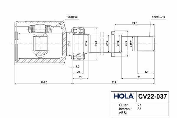 Hola CV22-037 Joint Kit, drive shaft CV22037