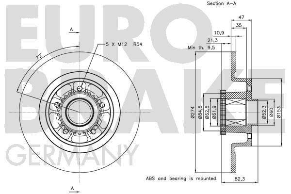 Rear brake disc, non-ventilated Eurobrake 5815203963