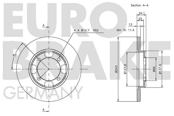 Unventilated front brake disc Eurobrake 5815203005