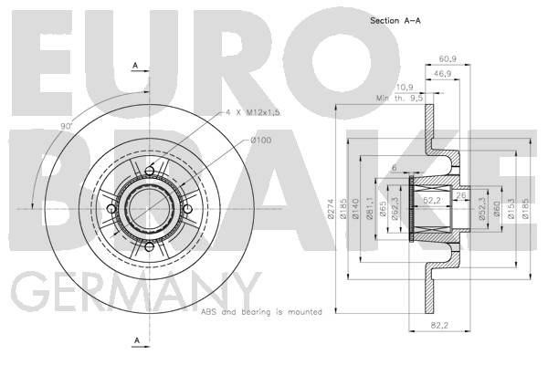 Rear brake disc, non-ventilated Eurobrake 5815203967