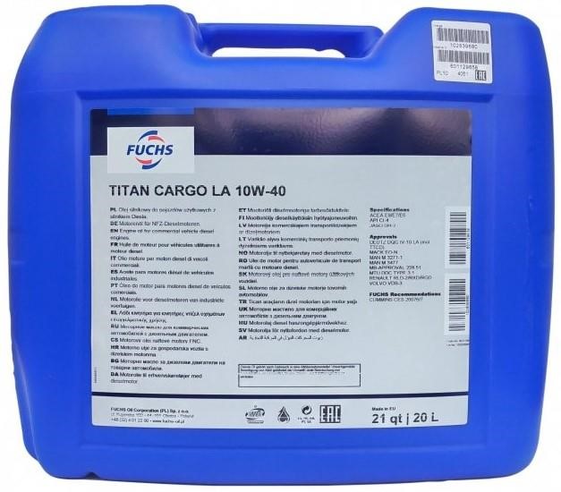 601994944 Fuchs Motor oil FUCHS TITAN Cargo LA 10W-40 ACEA E7/E6, API CI-4, JASO DH-2, 20 l
