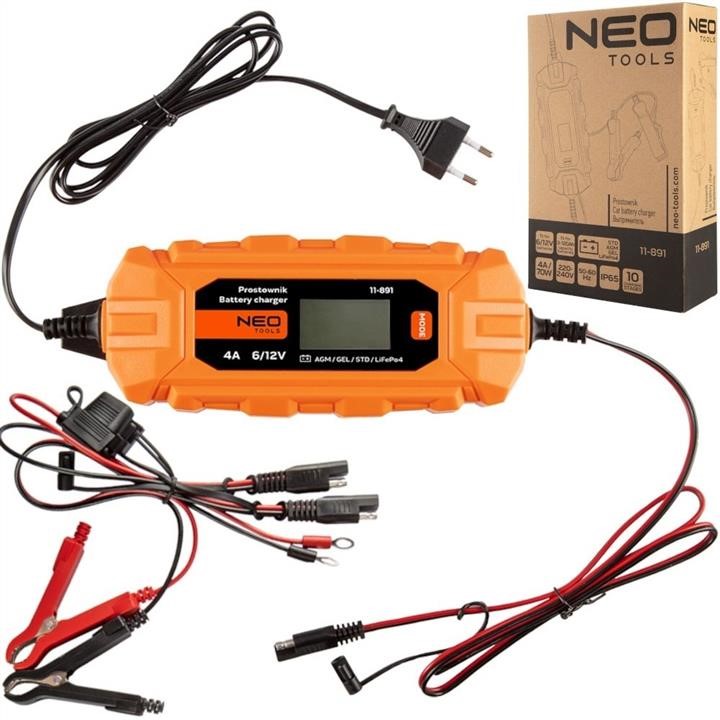 Neo Tools 11-891 Automatic battery charger Tools, 4A/70W, 3-120Ah, for acid/AGM/GEL batteries 11891