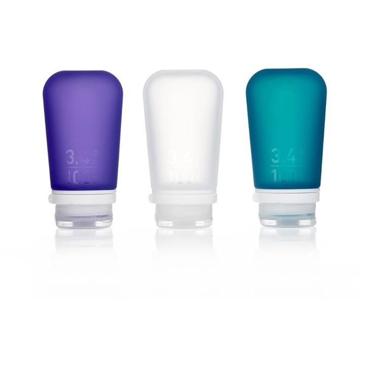 Humangear 022.0043 Silicone bottle set GoToob + 3 Pack Large Clear Purple Teal 0220043