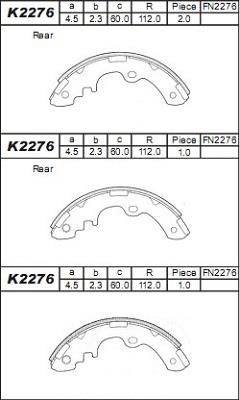 Asimco K2276 Brake shoe set K2276