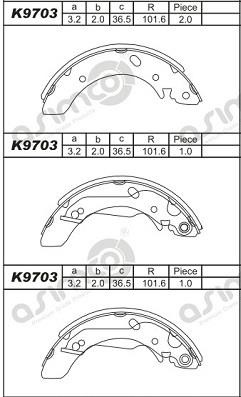 Asimco K9703 Brake shoe set K9703