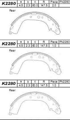 Asimco K2280 Brake shoe set K2280
