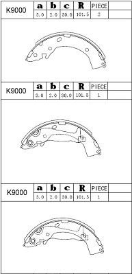Asimco K9000 Brake shoe set K9000