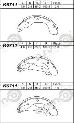Asimco K6711 Brake shoe set K6711