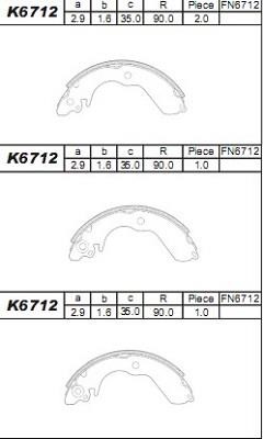 Asimco K6712 Brake shoe set K6712