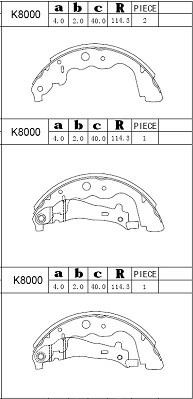 Asimco K8000 Brake shoe set K8000