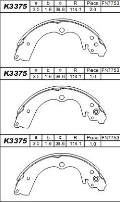 Asimco K3375 Brake shoe set K3375