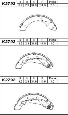 Asimco K2792 Brake shoe set K2792