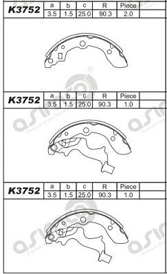 Asimco K3752 Brake shoe set K3752